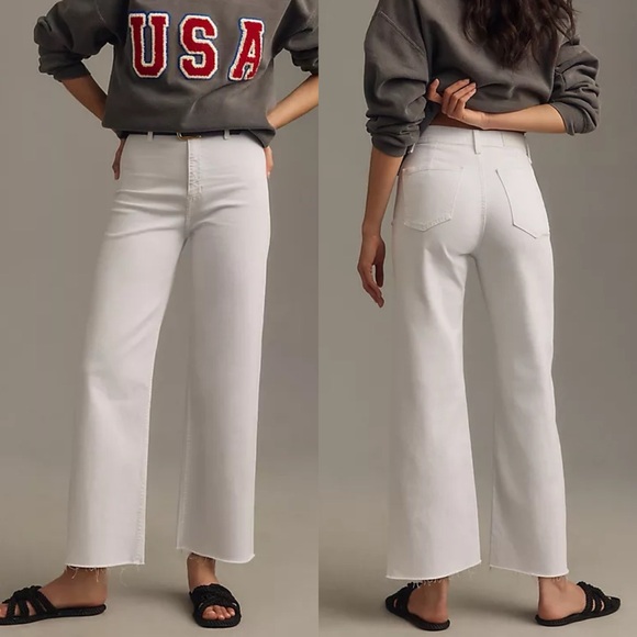 Anthropologie Pistola Penny Wide Crop White Raw Hem Jeans - Picture 1 of 10